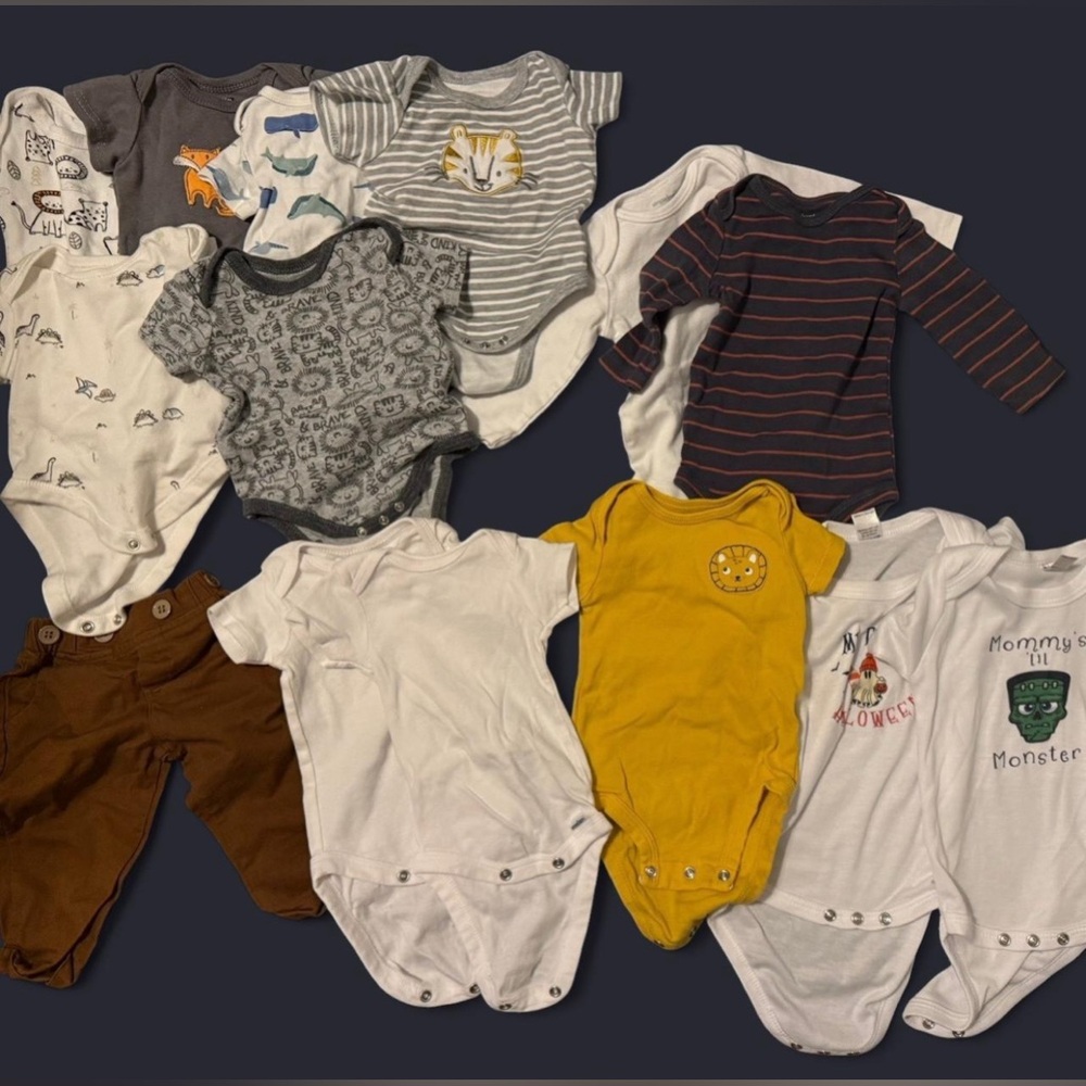 BOGO Baby Boy Onesie Collection Bundle 0-9 months- White, Gray 18 pcs